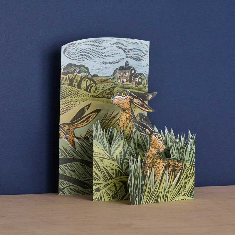 Angela Harding Concertina Greeting Card, Hares & Open Fields