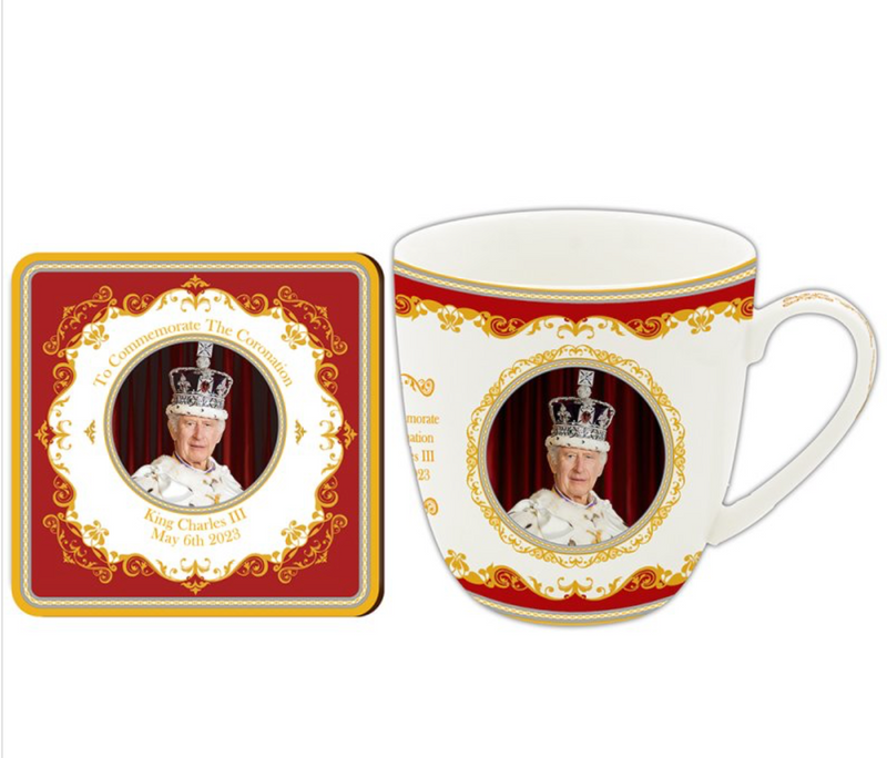 Royal Heritage King Charles III China Mug & Coaster Set