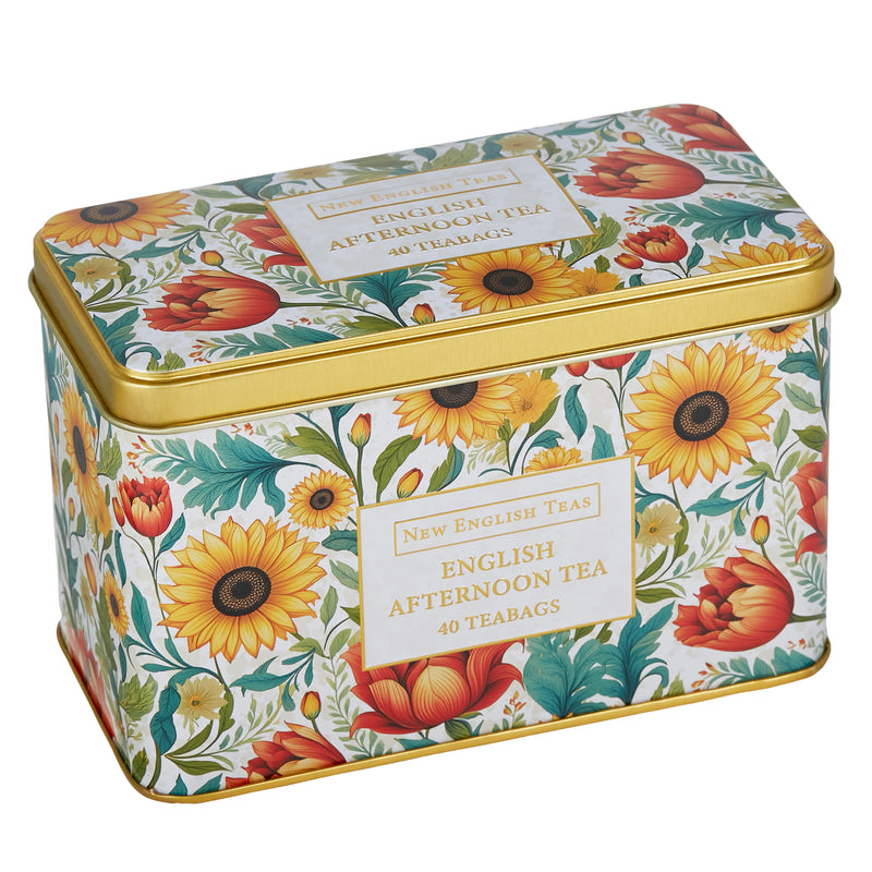 New English Teas Caddy, Embroidery Sunflower, 40 teabags