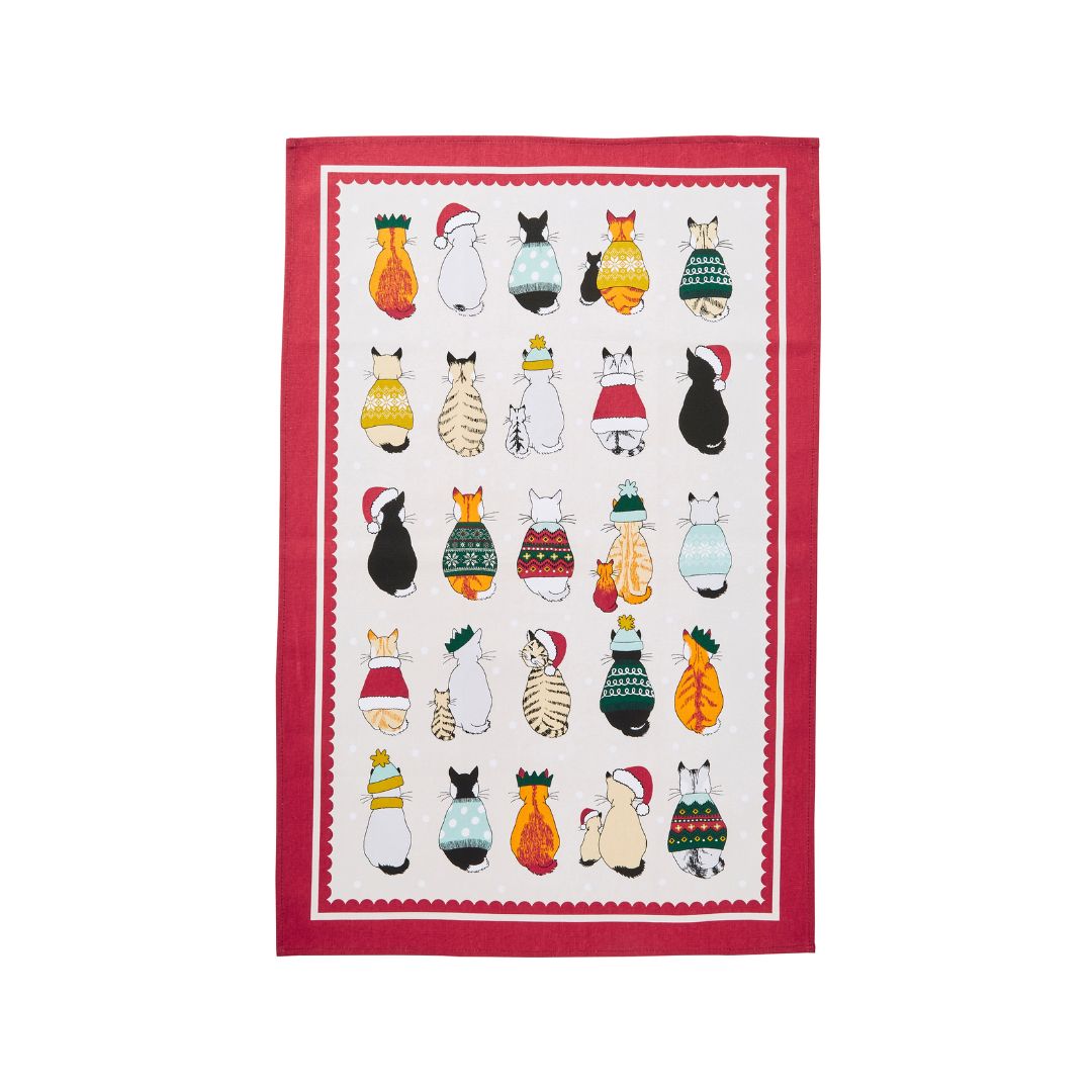 Ulster Weavers Cotton Tea Towel, Christmas Cats in Waiting