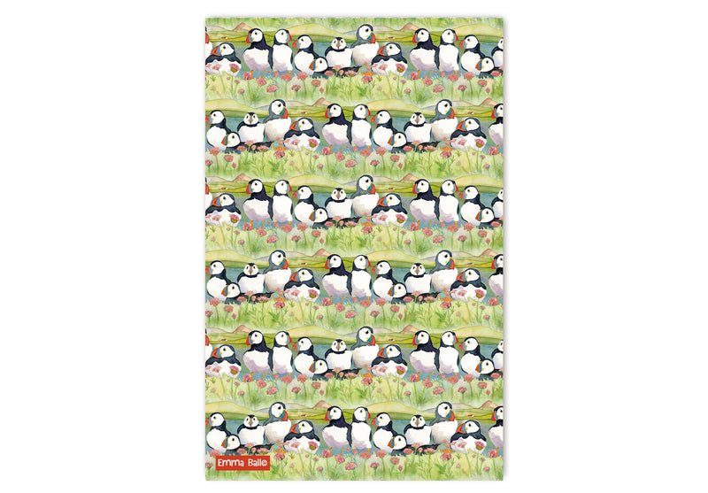 Emma Ball Cotton Tea Towel, Sea Thrift Puffins