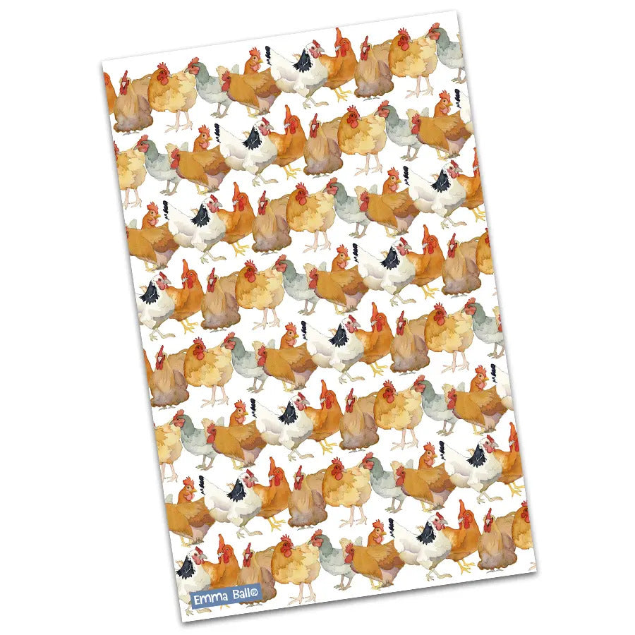 Emma Ball Cotton Tea Towel, Chickens