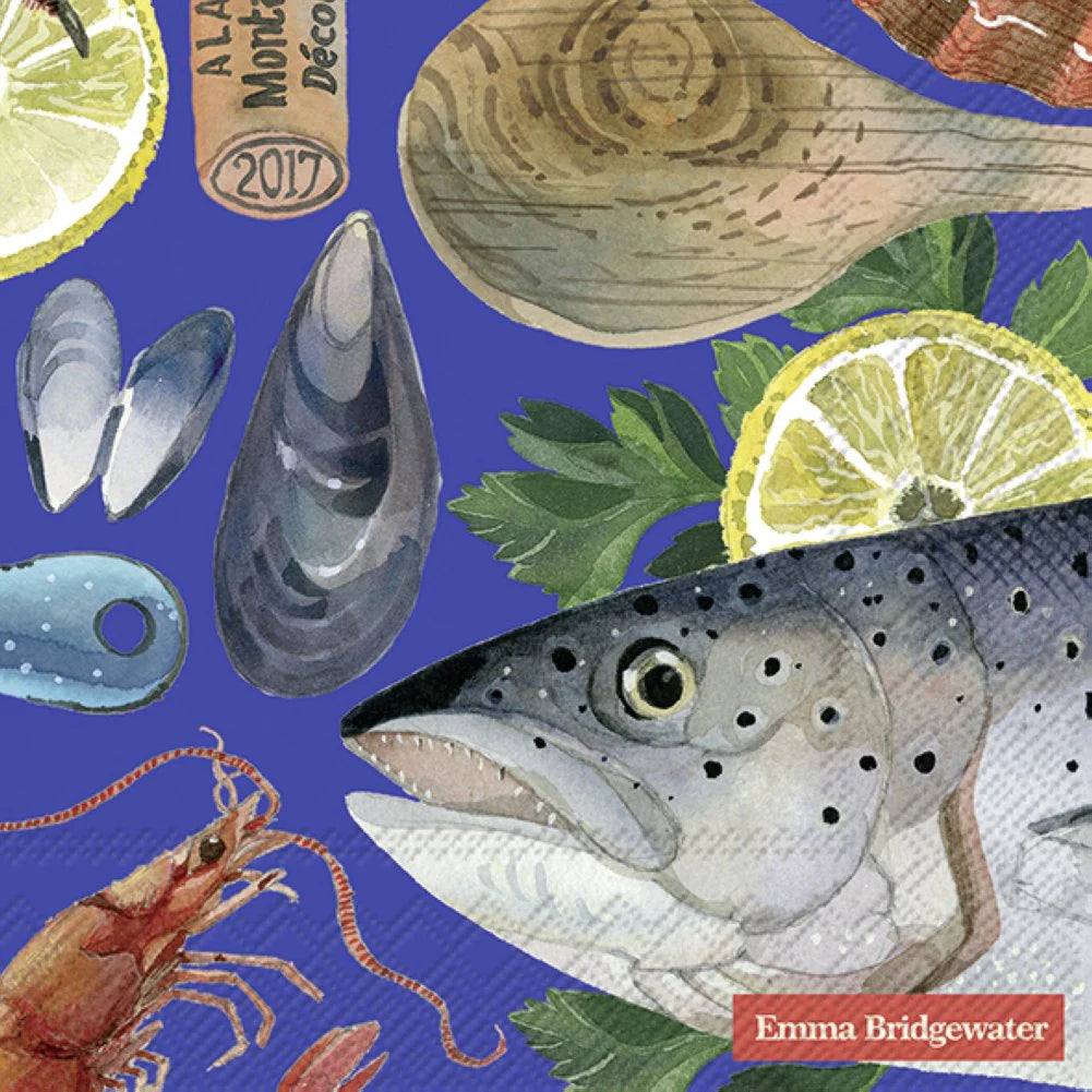 Emma Bridgewater Lunch Napkins, Fish Supper, blau