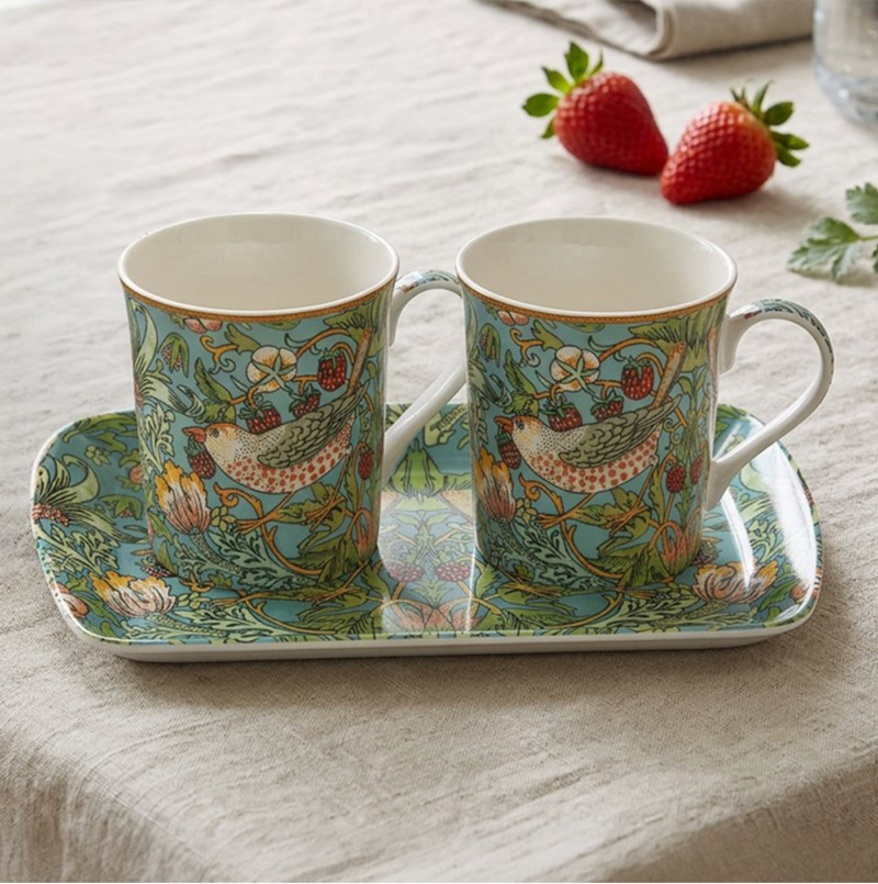 William Morris Strawberry Thief Double Mug & Tray Set