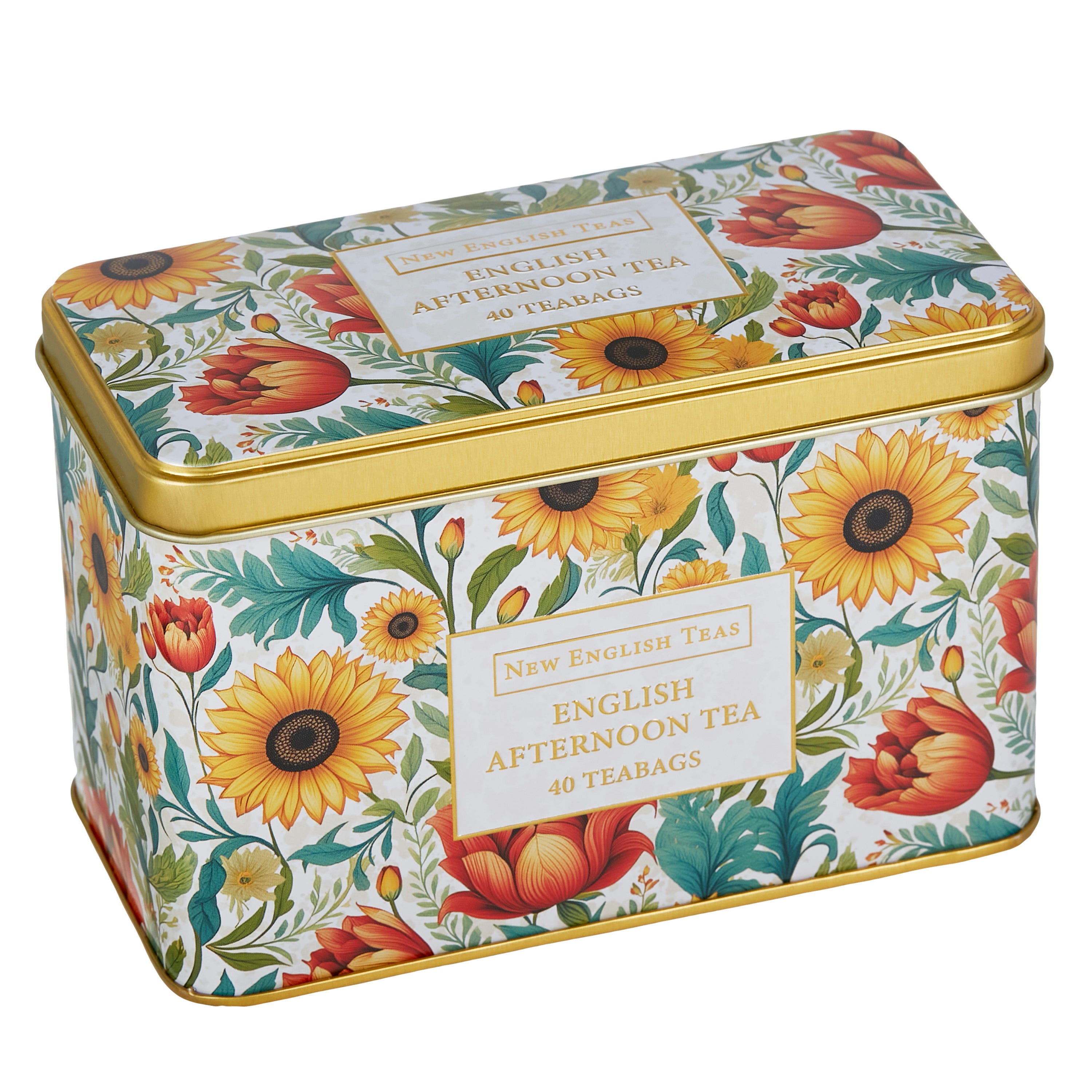 New English Teas Caddy, Embroidery Sunflower, 40 teabags