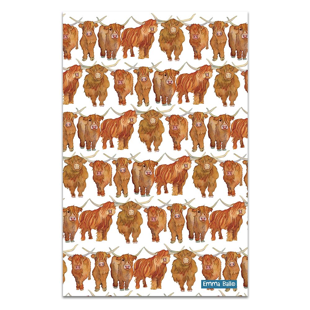 Emma Ball Cotton Tea Towel, Highland Coos