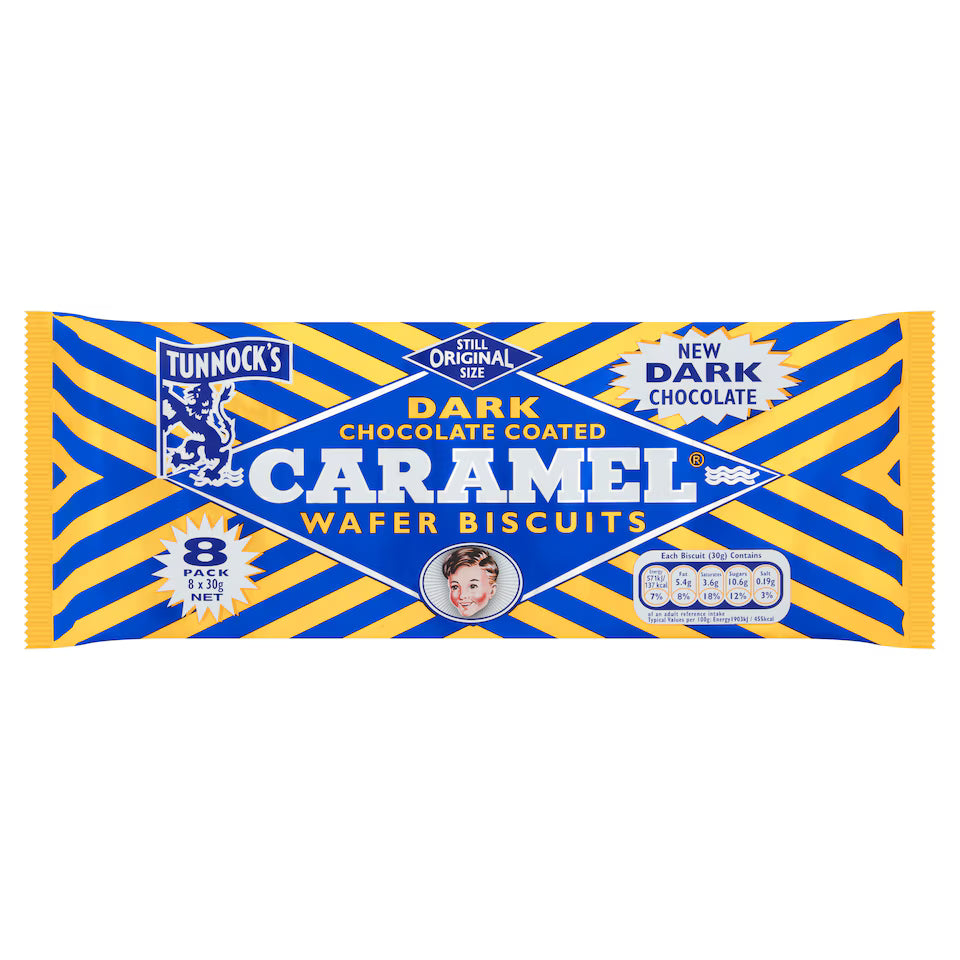 Tunnock's Dark Chocolate Caramel Wafers, 8 x 30g