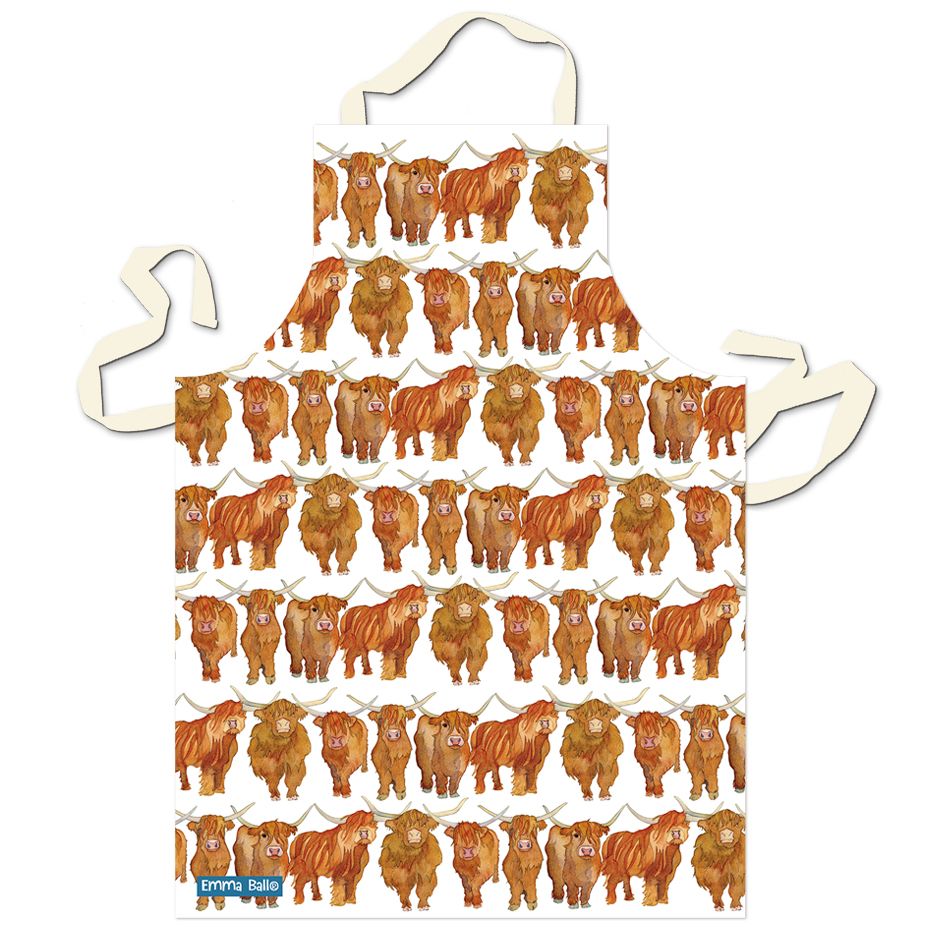 Emma Ball Cotton Apron, Highland Coos